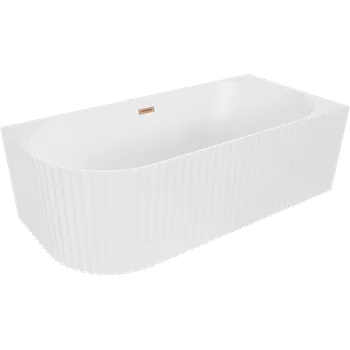 Mexen Gia volně stojící rohová žebrovaná vana pravá 170 x 80 cm, bílá matná, přepad kartáčovaná měď Volně stojící vany