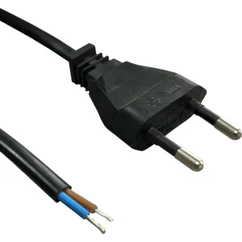 elektrický kabel Flexo PVC šňůra 872071-1-1/3, 2x0,75, cínování, rovná plochá vidlice, černá - 3 m