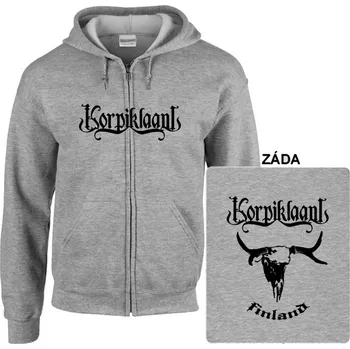 Pánská mikina Korpiklaani - mikina s kapucí a zipem šedá S