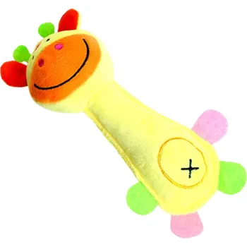 Hračka pro psa Plyšová hračka pro psy s pískátkem ve tvaru žluté žirafy 21 x 7 cm odolná žvýkací a čisticí hračka z měkkého materiálu