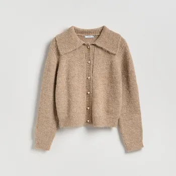 Dámský svetr Reserved - Kardigan s límečkem - béžová - 090HH-80X - 090HH-80X-XL