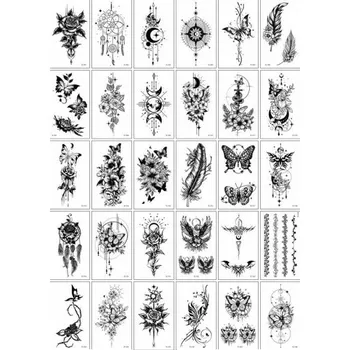 Tetovací strojek Sada 30 ks dočasných tetování 5,7 x 9,7 cm květiny motýli peří ornamenty a symboly pro dekoraci těla na párty a festivaly