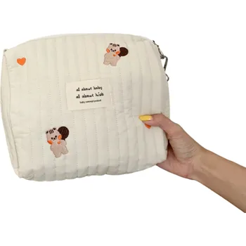 Cestovní taška Přenosná bavlněná úložná taška 25 x 16 x 8 cm Se zipem a výšivkou Vzor veverky Organizér na plenky hygienické vložky kosmetiku do kočárku