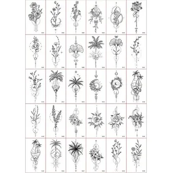Tetovací strojek Sada 30 ks dočasných tetování 5,7 x 9,7 cm Černobílé květinové a ornamentální motivy pro elegantní zdobení pokožky