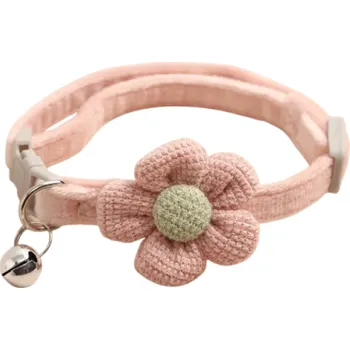 Ozdobný obojek pro kočky a malé psy s květinou a rolničkou Nastavitelný textilní obojek Podzimní a zimní použití růžová