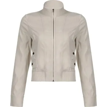 Dámská casual bunda Světle šedá dámská bunda na zip Krátký kabátek s límcem Jarní podzimní bunda Elegantní sako do pasu s manžetami Městský styl M