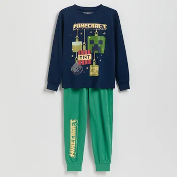 Dětská móda Reserved - Bavlněná pyžamová souprava Minecraft - tmavomodrá - 625GX-59X - 625GX-59X-U86