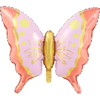 Karnevalový doplněk Balónek fóliový 79 x 63 cm ve tvaru motýla Růžová dekorace pro oslavy Narozeninová výzdoba Párty doplněk Nafukovací ozdoba