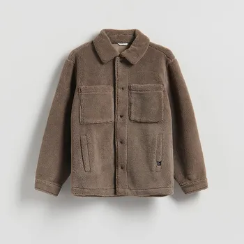 Dámský kabát Reserved - Sherpa bunda s límcem - pudrově hnědá - 371EF-98X - 371EF-98X-L