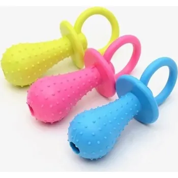 Hračka pro psa Gumová psí hračka ve tvaru dudlíku masážní výstupky trénink žvýkání čištění zubů 9,5 cm 1 ks náhodná barva růžová modrá žlutá