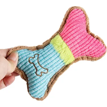 Hračka pro psa Pískací plyšová hračka pro psa barevná kost 17 x 10 cm odolná žvýkací hračka z polyesteru a bavlny pro malé a střední psy modrá