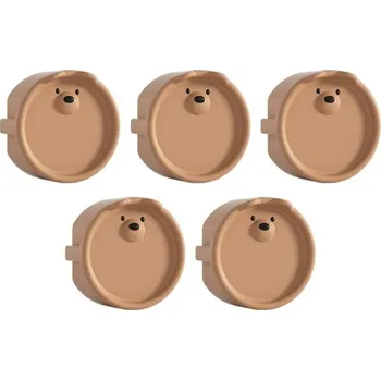 Sada 5 ks ochranných krytů zásuvek pro děti z pružného silikonu, motiv medvídek, proti úrazu elektrickým proudem hnědá