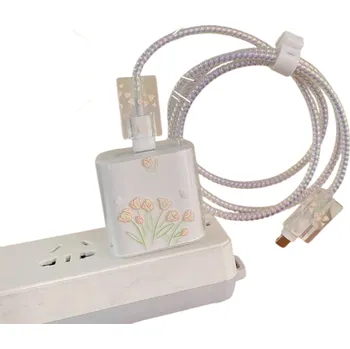 Datový kabel Silikonový ochranný obal na nabíječku a kabely s květinovým motivem Průhledný kryt s jemnými kvítky Ochrana pro iPhone příslušenství