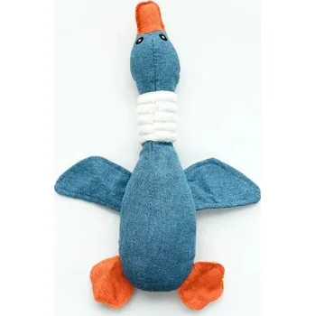 Hračka pro psa Pískací plyšová hračka pro psa kachna 33 cm odolná žvýkací hračka na čištění zubů ve dvou barevných provedeních modrá