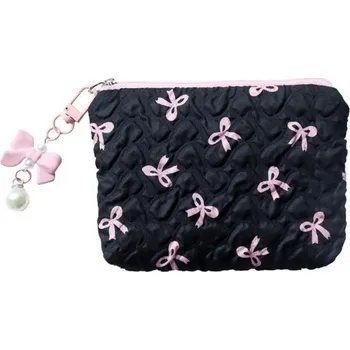 Cestovní taška Kosmetická taštička s barevnou mašlí 14 x 10 x 2 cm Velkokapacitní dámská cestovní kabelka Polyesterová úložná toaletní taška černá