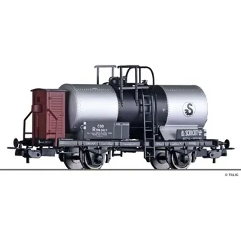 Modelová železnice H0 - kotlový vůz -J. Schicht Usti- s brzdařskou budkou ČSD ep.II