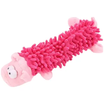 Hračka pro psa Plyšová hračka pro psy s pískátkem ve tvaru růžového prasete 24,5 x 9,5 cm odolná žvýkací a čisticí hračka z měkkého materiálu