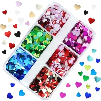 Flitry ve tvaru srdce 3-4g 6 barev Dekorativní třpytky pro scrapbooking Nail art Umělecké tvoření Výzdoba DIY projekty