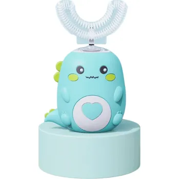 Zubní kartáček Dětský elektrický zubní kartáček ve tvaru U 360° silikonový sonický kartáček IPX7 dobíjecí 5W pro děti 6-12 let potravinářský silikon zelená