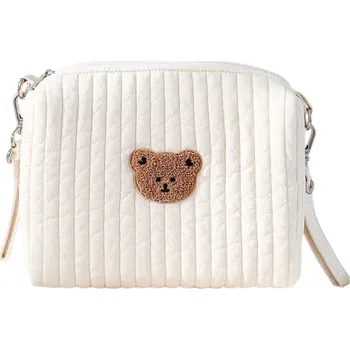 Cestovní taška Přenosná bavlněná taška na plenky 25 x 16 x 8 cm Úložná taška se zipem Výšivka vzor jeden medvěd Organizér na hygienické vložky a kosmetiku