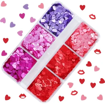 Flitry 3-4 g Dekorační srdce 5 barev a červené rty Třpytky na zdobení DIY tvoření Valentýnské dekorace Umělecké projekty