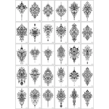 Tetovací strojek Sada 30 ks dočasných tetování 5,7 x 9,7 cm černé ornamentální vzory mandaly květinové a geometrické motivy