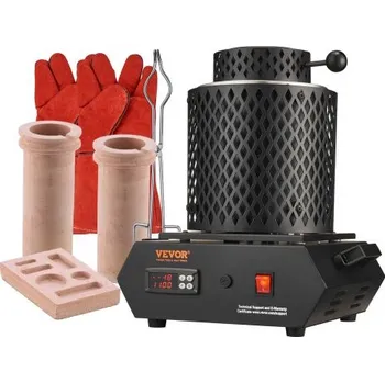 Příprava pizzy Tavicí pec na zlato VEVOR, 1350 W, maximální teplota 1150 °C, digitální elektrická tavicí pec s keramickými kelímky o hmotnosti 1 kg a 3 kg, kleštěmi na kelímky a rukavicemi, pro zlato, stříbro, hliník a měď