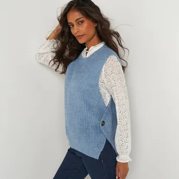 Dámská vesta Blancheporte Vesta s knoflíky na bocích modrý melír 38/40