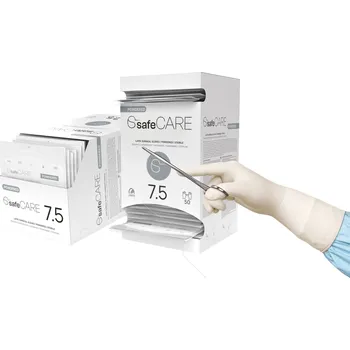 Vyšetřovací rukavice TOP GLOVE safeCARE, operační rukavice s pudrem, anatomicky tvarované, 1 pár Velikost: 8
