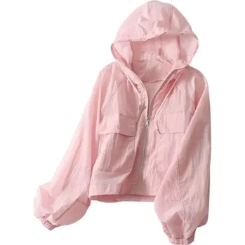 Dámská casual bunda Dámská tenká bunda s kapucí Rychleschnoucí větrovka Voděodolná bunda do města UV ochrana Lehká jarní bunda s kapsami na zip růžová XL