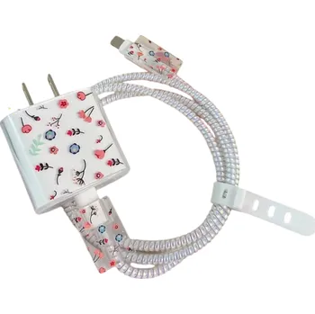 Datový kabel Silikonový ochranný obal na nabíječku a kabely s květinovým motivem Průhledný kryt s drobnými květy Ochrana pro iPhone