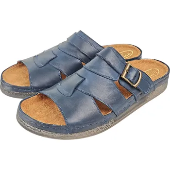 Pánské pantofle S 2128 - 048 Pánské zdravotní kožené nazouváky, tmavě modrá barva, doprodej 42