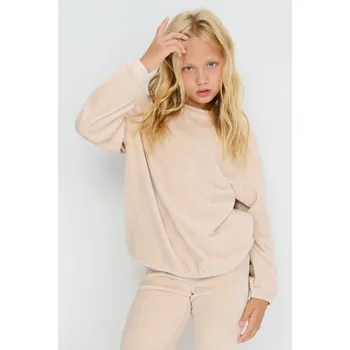 Dívčí oblečení Sinsay - Velurová mikina s kulatým výstřihem - béžová - 096GC-08X - 096GC-08X-140