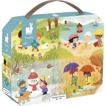 Puzzle Janod puzzle v kufříku – čtyři roční období, 36 dílků
