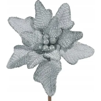 Vánoční dekorace VÁNOČNÍ DEKORATIVNÍ KVĚTINA 61A 20 CM STŘÍBRNÁ