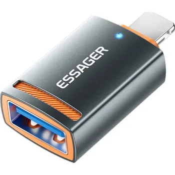 ESSAGER nabíjecí a datová redukce - USB-A na Lightning - tmavě šedá