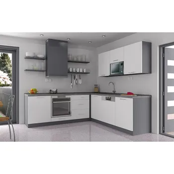 Kuchyňská linka Nabytekmorava Moderní rohová kuchyňská linka EASY-A Kuchyň korpus: tmavě šedá, Kuchyň dvířka: bílá mat