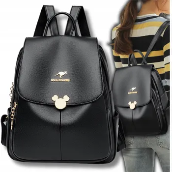 Městský batoh Plecak myszka miki damski czarny skórzany elegantní městský batoh z eko kůže