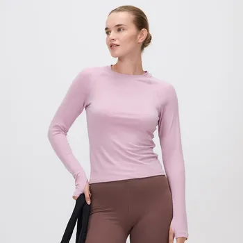 Reserved - Sportovní tričko s dlouhým rukávem z modalu - pudrově růžová - 881IE-39X - 881IE-39X-XS