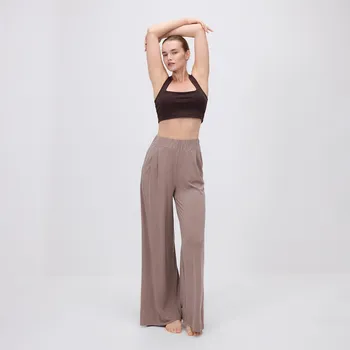 Dámské kalhoty Reserved - Kalhoty wide leg z modalu - kávová - 884IE-84X - 884IE-84X-XS