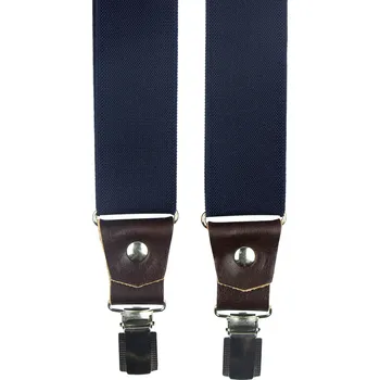 Kšandy Tmavě modré pánské široké kšandy s hnědou pravou kůží