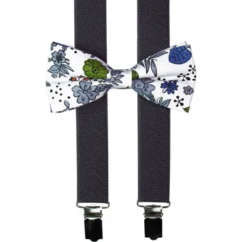 Kšandy Tmavě šedé pánské kšandy s bavlněným květovaným motýlkem