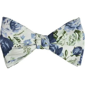 Motýlek Bílý bavlněný vázací motýlek s modrými květy