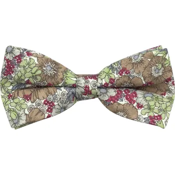 Motýlek Hnědo zelený dětský bavlněný motýlek s květy