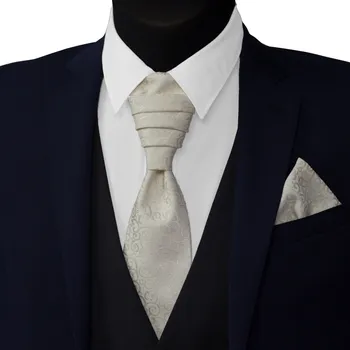 Kravata Smetanová (ecru) svatební kravata s vyšitými ornamenty