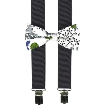 Kšandy Tmavě šedé dětské kšandy s bavlněným květovaným motýlkem