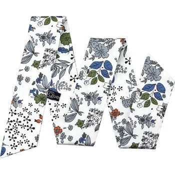 Stuha Bílá dámská stuha s šedo zelenými lístky