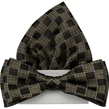 Motýlek Tmavě hnědý pánský motýlek se čtverečky včetně kapesníčku