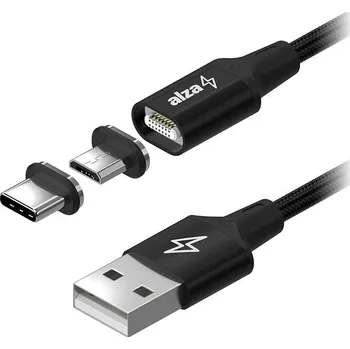 Kabel AlzaPower MagCore 2in1 USB-A to Micro USB/USB-C 1.5m černý