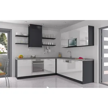 Kuchyňská linka Nabytekmorava Moderní rohová kuchyňská linka EASY-A Kuchyň korpus: antracit, Kuchyň dvířka: bílá lesk